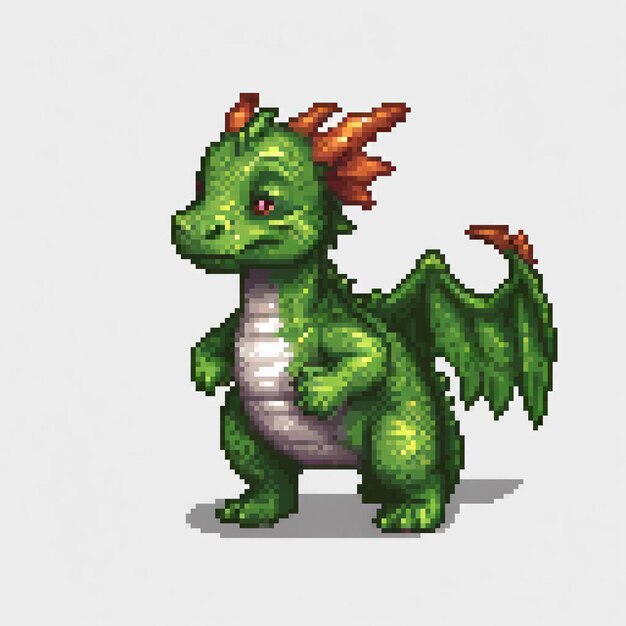 Vintage green dragon with fiery red eyes and a majestic tail