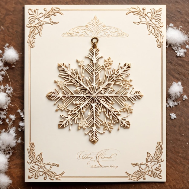 Vintage Greeting Card with Festive Snowflake Ornament