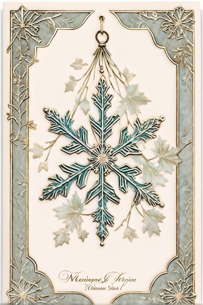 Vintage Greeting Card with Festive Snowflake Ornament