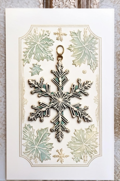 Vintage Greeting Card with Festive Snowflake Ornament