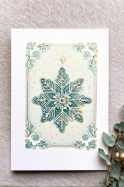 Vintage Greeting Card with Festive Snowflake Ornament