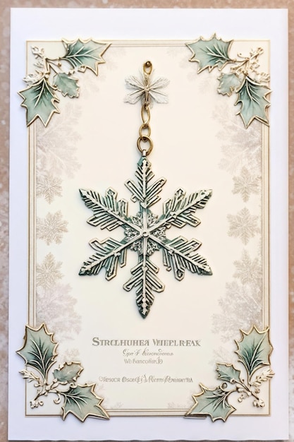 Photo vintage greeting card with festive snowflake ornament