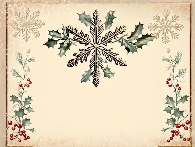 Vintage Greeting Card with Festive Snowflake Ornament