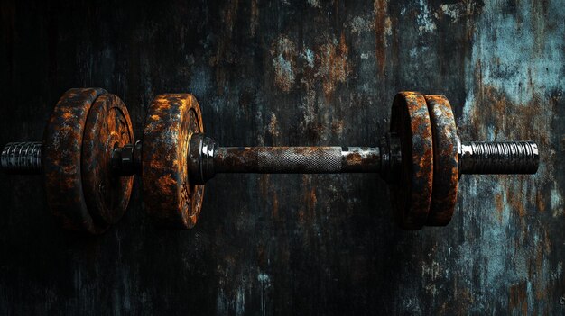 Photo vintage gym equipment rusted dumbbells on dark background