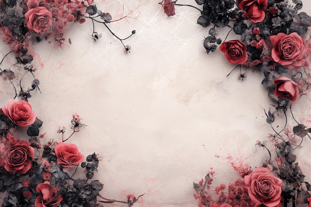 Vintage Halloween Background with Roses and Thorns