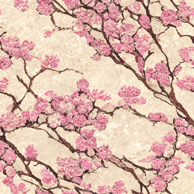 Vintage hand draw seamless sakura floral pattern