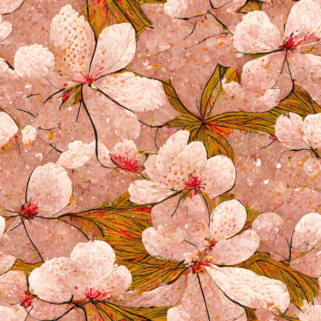 Vintage hand draw seamless sakura floral pattern