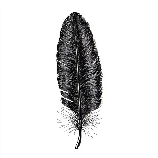 Vintage Hand Drawing of a Single Black Fluffy Feather for Artistic and Creative Projects Generative AI