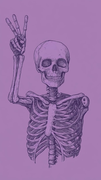 Photo vintage hand drawn skeleton on a purple background vector illustration