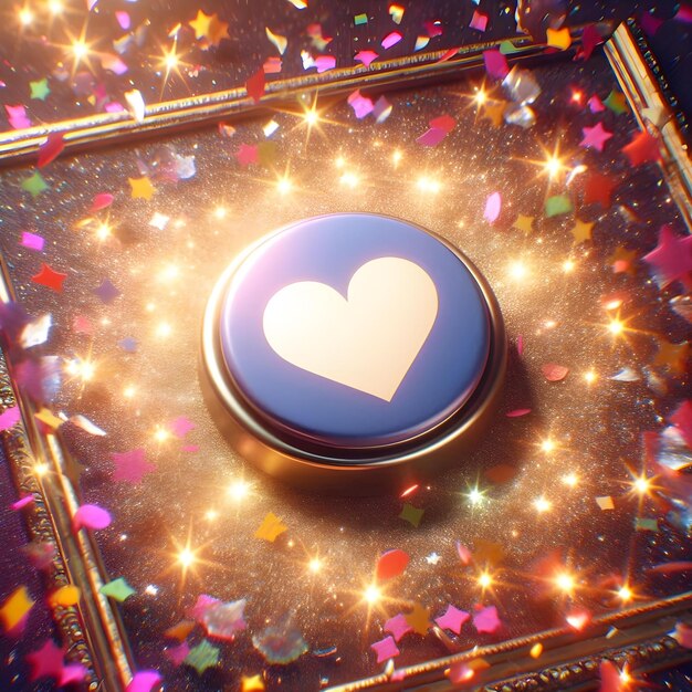 Photo vintage heart like button 3d animation with sparkles