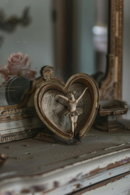 Vintage HeartShaped Music Box with Dancing Ballerina on Antique Dresser Perfect for Decor or Gifts