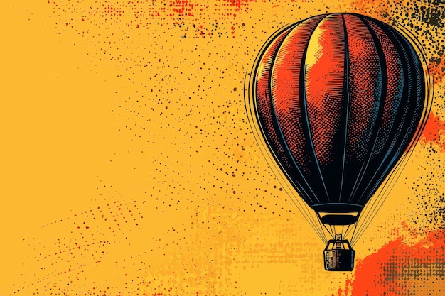 Vintage Hot Air Balloon Illustration on Yellow Grunge Background