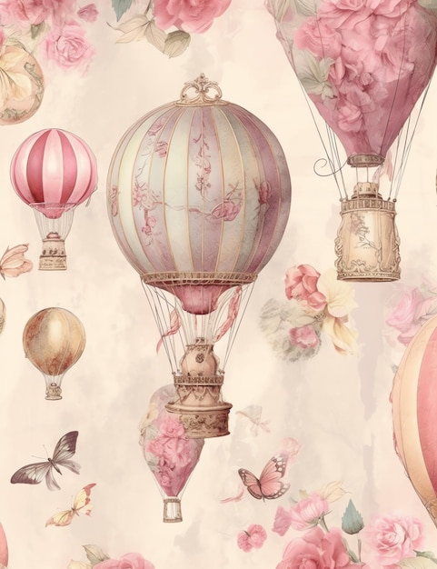 Vintage Hot Air Balloons old paper junk journal digital paper