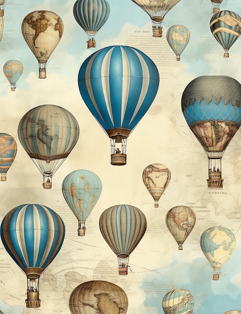 Vintage Hot Air Balloons old paper junk journal digital paper