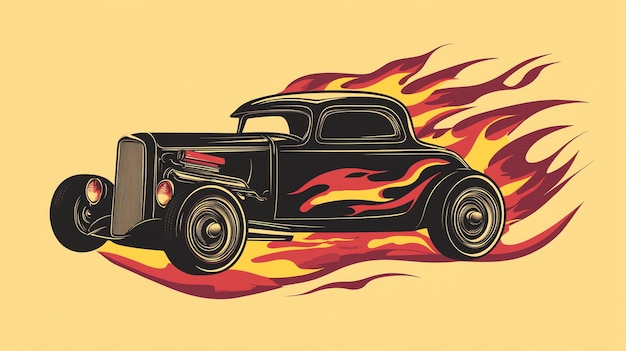 Photo vintage hot rod car with flames