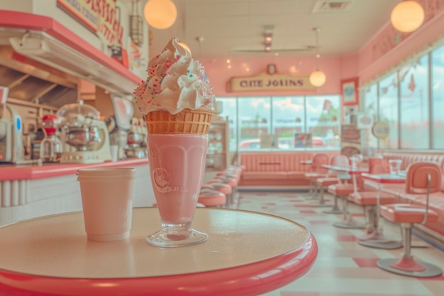 Vintage ice cream parlor a nostalgic image capturing the charm of a vintage ice cream parlor