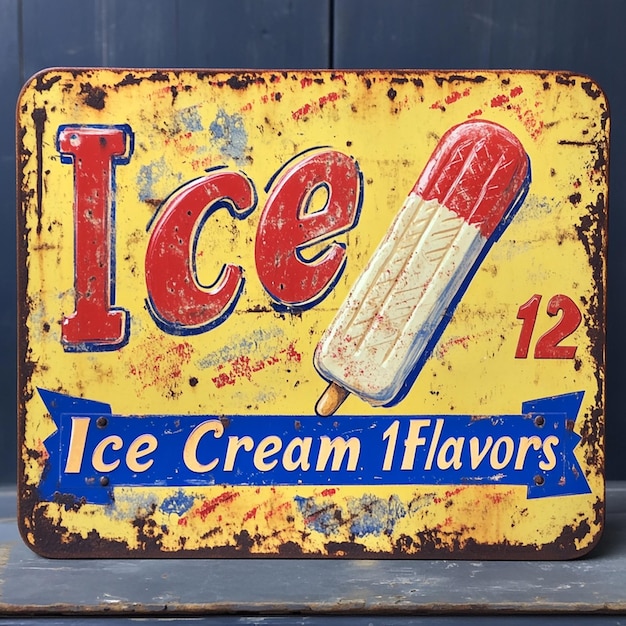 Photo vintage ice cream parlor sign 12 flavors