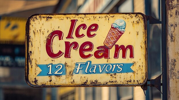 Vintage Ice Cream Parlor Sign 12 Flavors