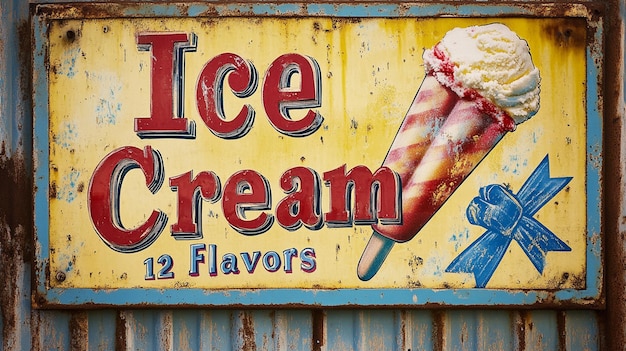 Vintage Ice Cream Parlor Sign 12 Flavors