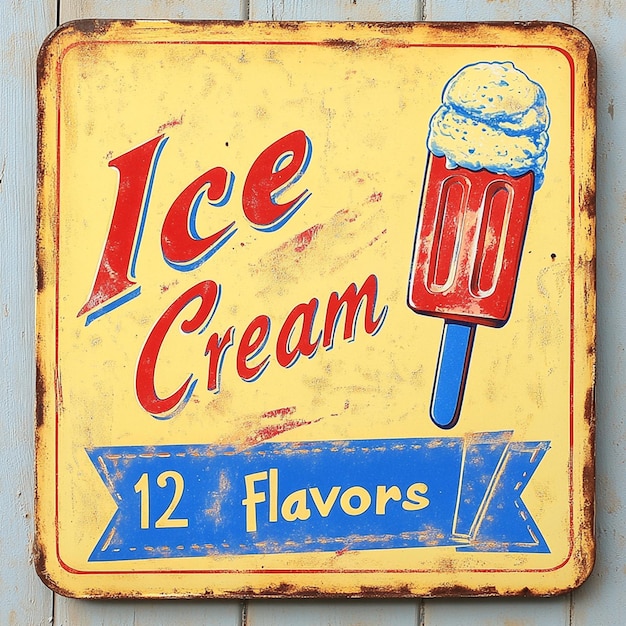 Vintage Ice Cream Parlor Sign 12 Flavors