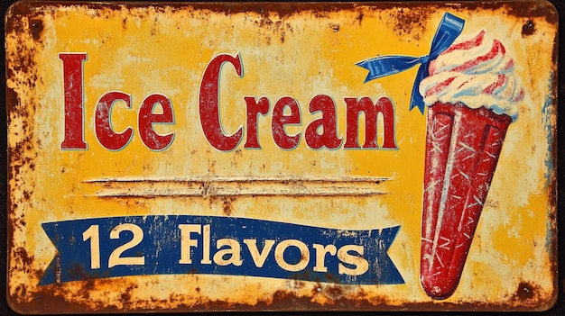 Vintage Ice Cream Parlor Sign 12 Flavors