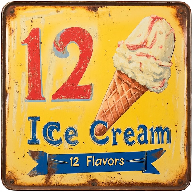 Photo vintage ice cream parlor sign 12 flavors