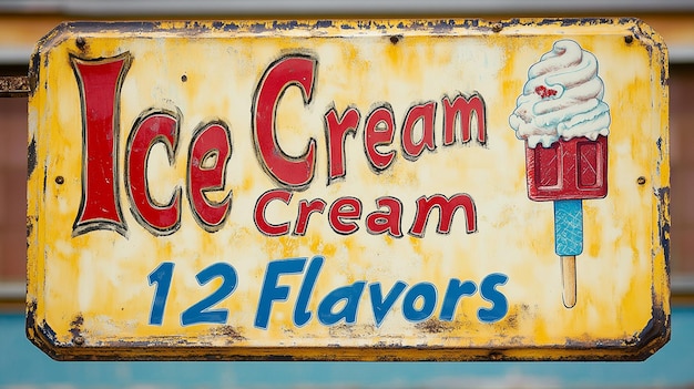 Vintage Ice Cream Parlor Sign 12 Flavors