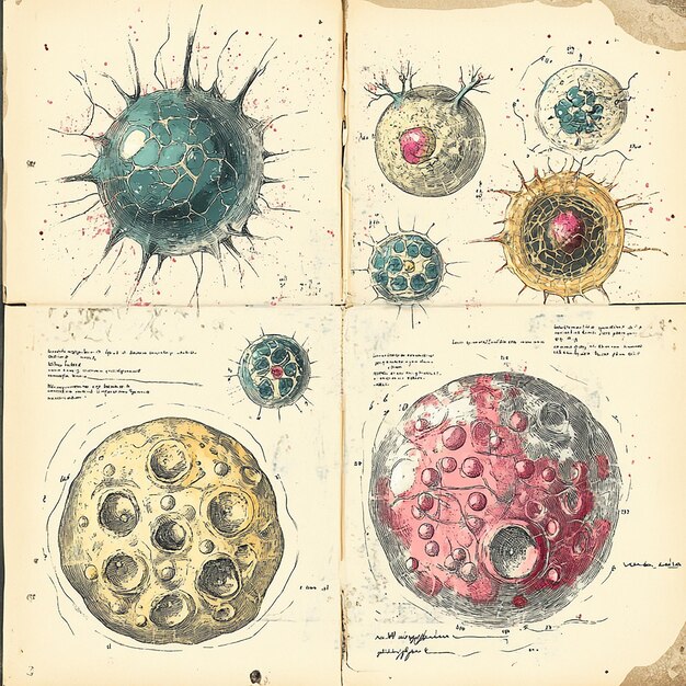 Photo vintage illustration of aging cells