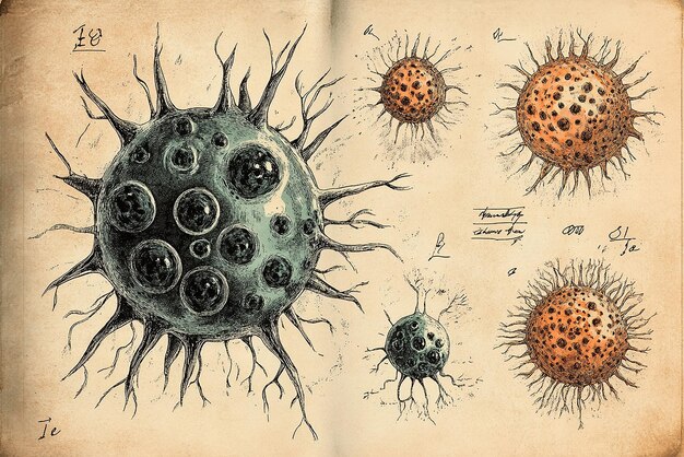 Photo vintage illustration of aging cells