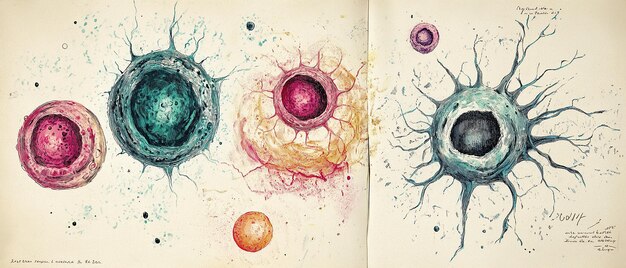 Photo vintage illustration of aging cells