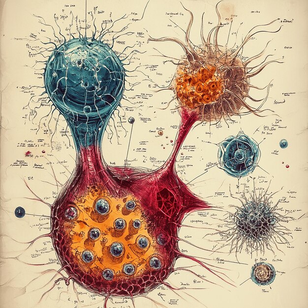 Photo vintage illustration of aging cells