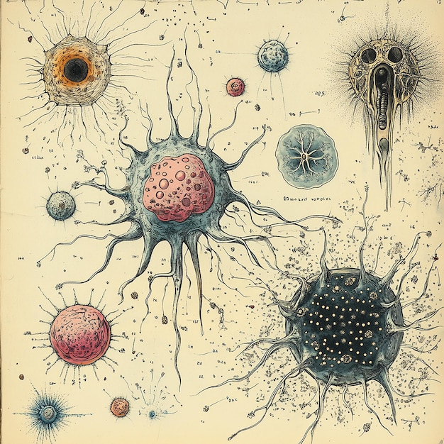 Photo vintage illustration of aging cells