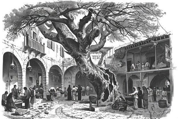 Photo vintage illustration of fig tree in algiers market published in 1841