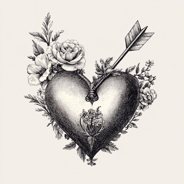 Photo vintage illustration of a pierced heart