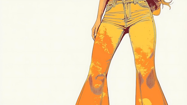 A vintage illustration of a womans legs wearing bright orange flared pants