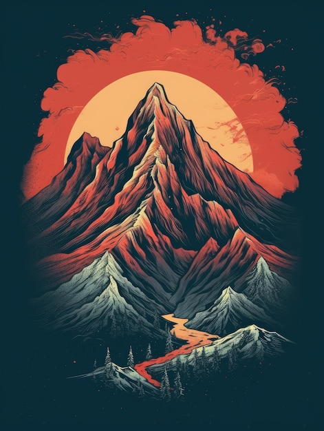 Vintage image design of mountains Print for Tshirts Generative AI