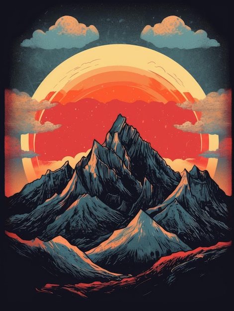 Vintage image design of mountains Print for Tshirts Generative AI