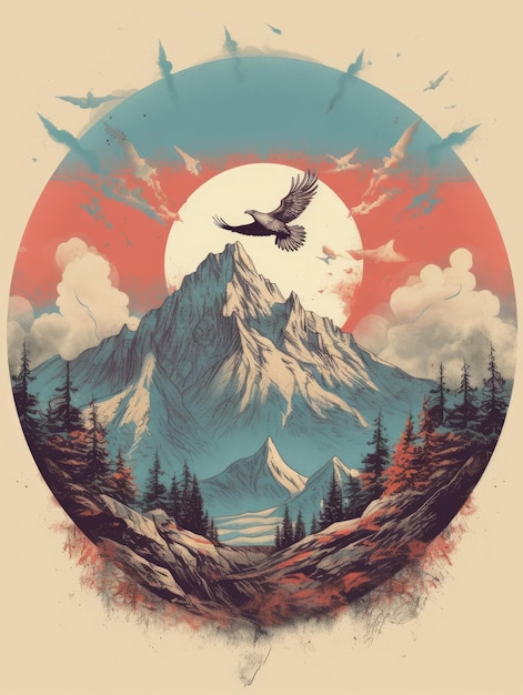 Vintage image design of mountains Print for Tshirts