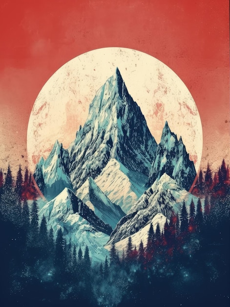 Vintage image design of mountains Print for Tshirts