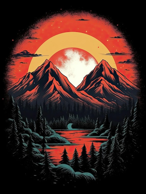 Vintage image design of mountains Print for Tshirts