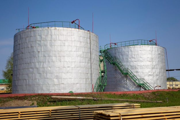 Vintage industrial tanks for fuel storage in the factory