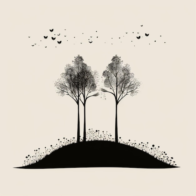 A vintage inspired minimalist illustration of trees