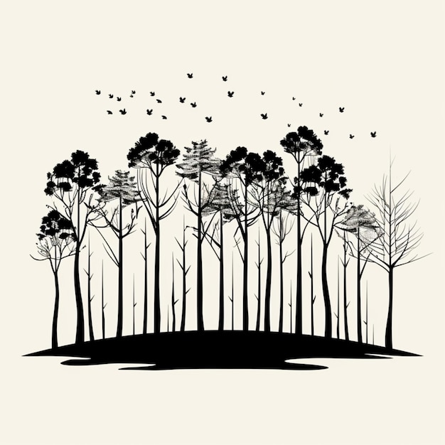 A vintage inspired minimalist illustration of trees