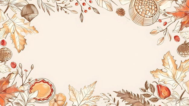 Photo vintage inspired thanksgiving doodle border with botanical illustrative elements