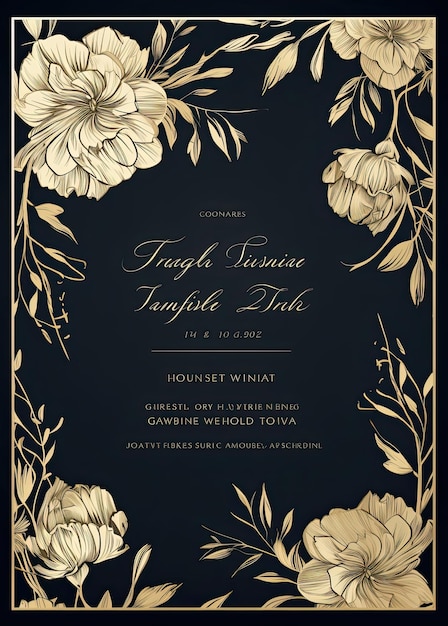 Photo vintage invitation card with golden flowers on dark background vector illustration