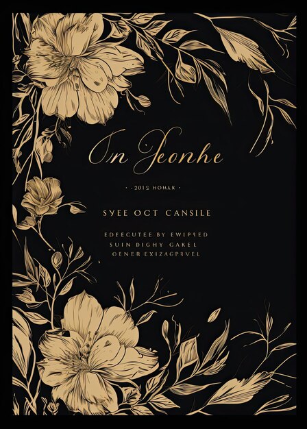 Photo vintage invitation card with golden flowers on dark background vector illustration