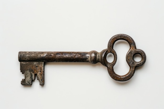 Vintage iron key on white