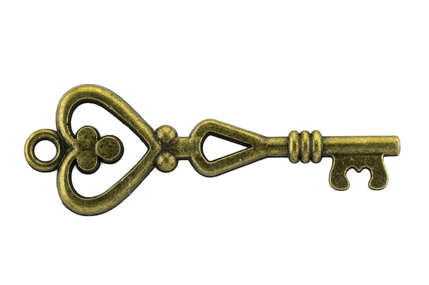 Vintage key antique golden key on white background Clipping path