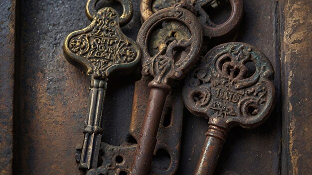 Vintage keys on rustic background