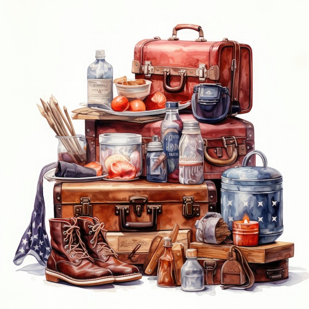 vintage Labor Day painting from shoe and suitcase collection